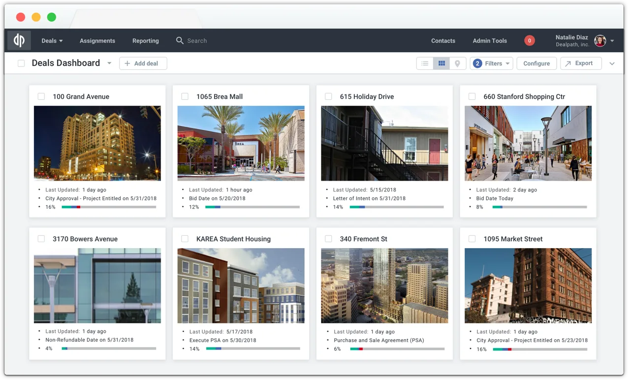 Dealpath portfolio dashboard showing pipeline metrics and investment performance.