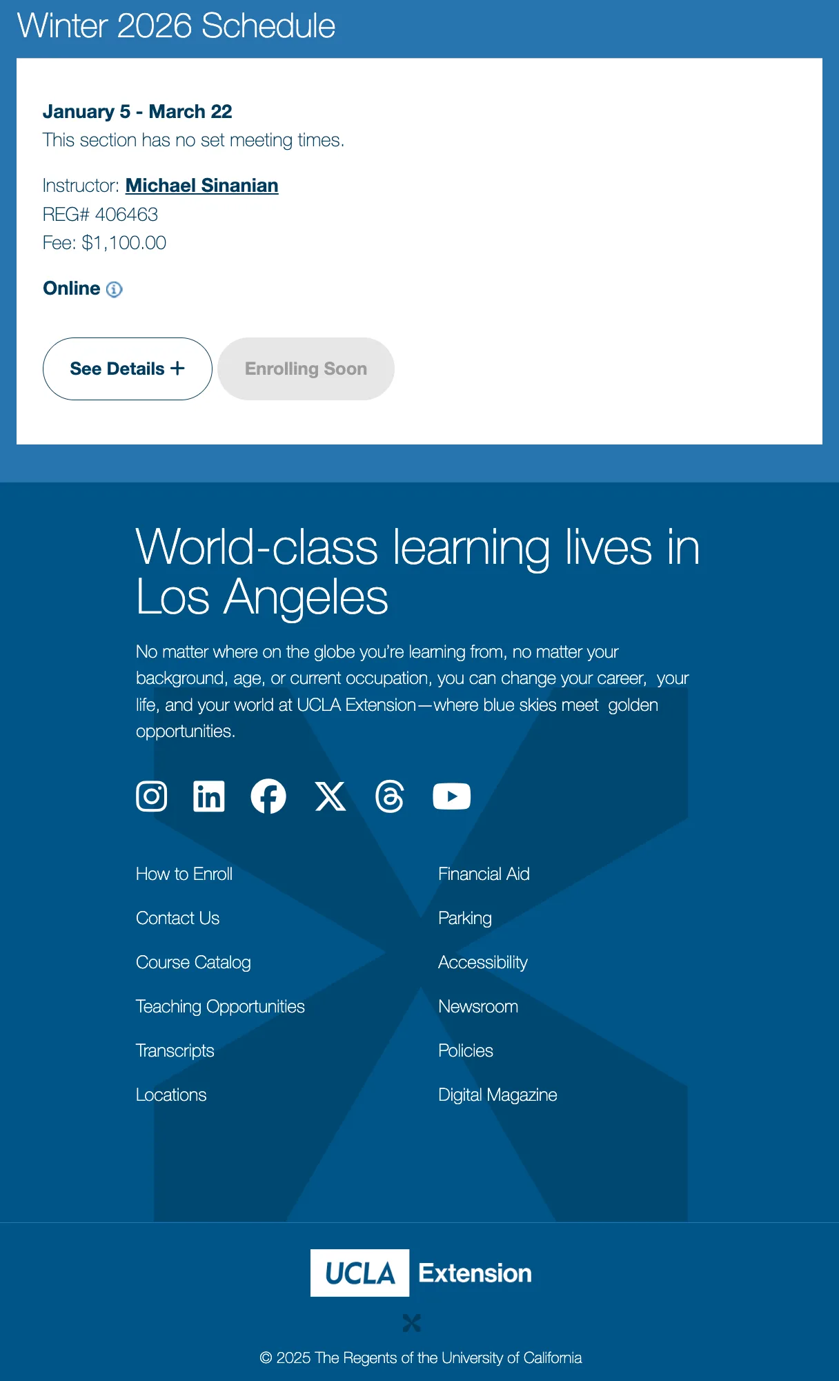 Details on next course