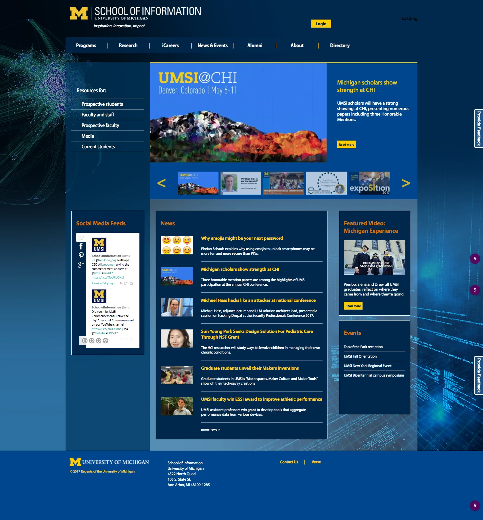 Screenshot of the prior University of Michigan School of Information homepage.